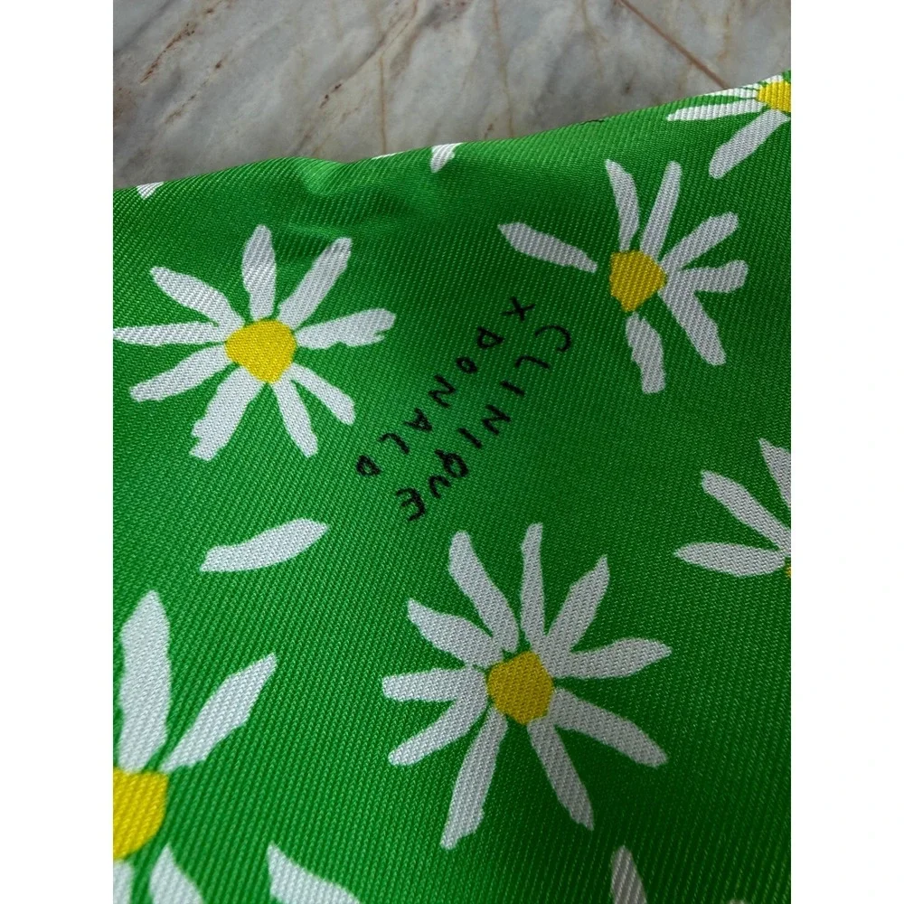 Clinique x Donald Robertson Green Daisy Floral Makeup Cosmetic Bag Pink Zipper